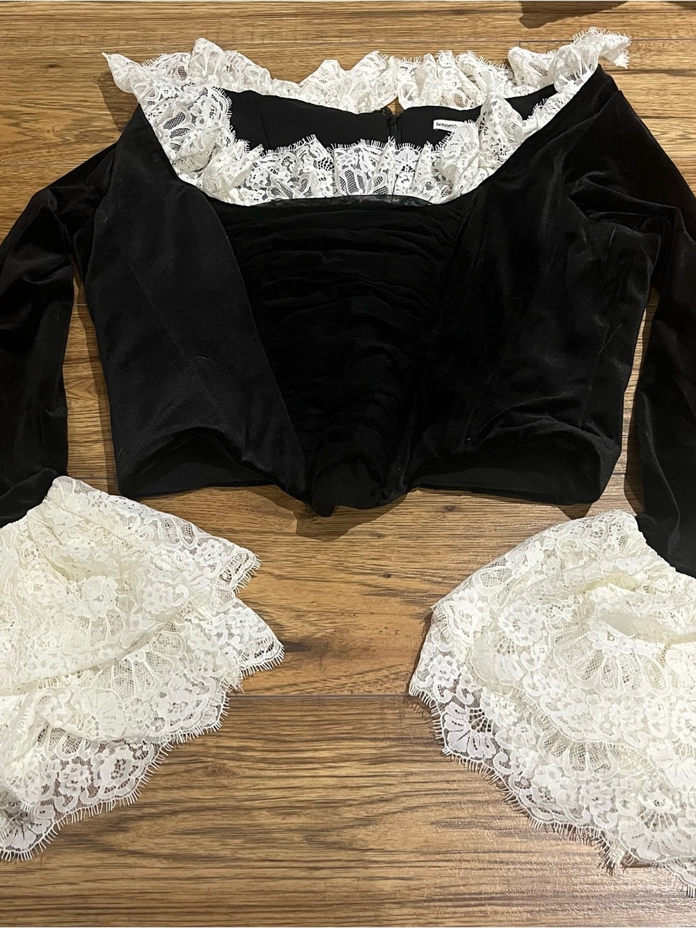 House of CB Black Velvet Top with Ivory Lace Trim